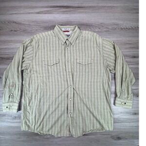 Orvis‎ Trout Bum Mens XXL Sage Green Plaid Western Pearl Snap Fishing Shirt